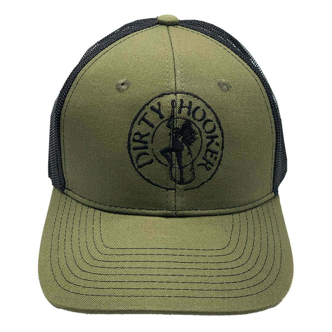 Dirty Hooker COMBO: Military Green Dry Fit with DH Vintage Black & Deluxe Military Green and Black Hat